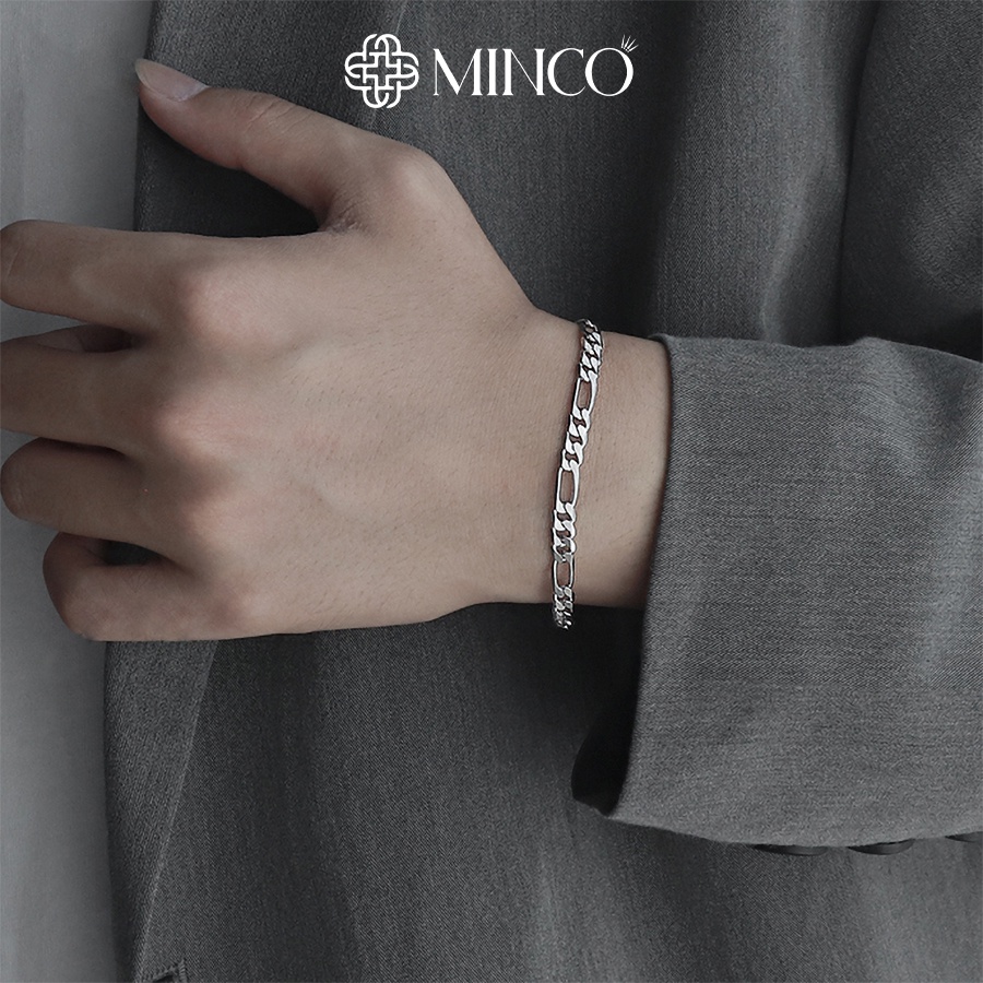 Lắc tay Nam nữ mắt xích Minco Accessories màu bạc thời trang LT11