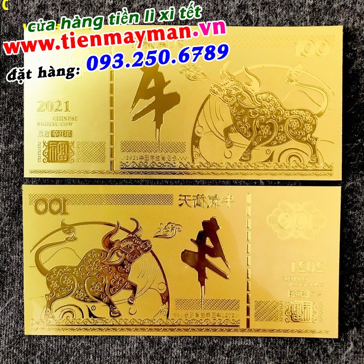 Tiền lưu niệm 100 hình con trâu mạ vàng plastic