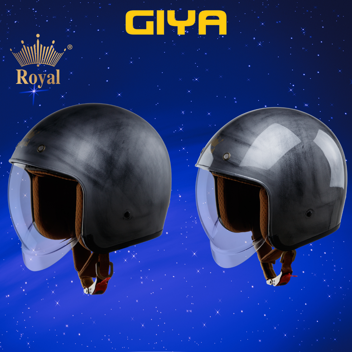 Nón bảo hiểm 3/4 Royal M139 kính âm tem xước độc đáo, mũ có kính âm màu khói kéo lên xuống dễ dàng, chắn mưa bui gió và côn trùng - Giya Helmet 1