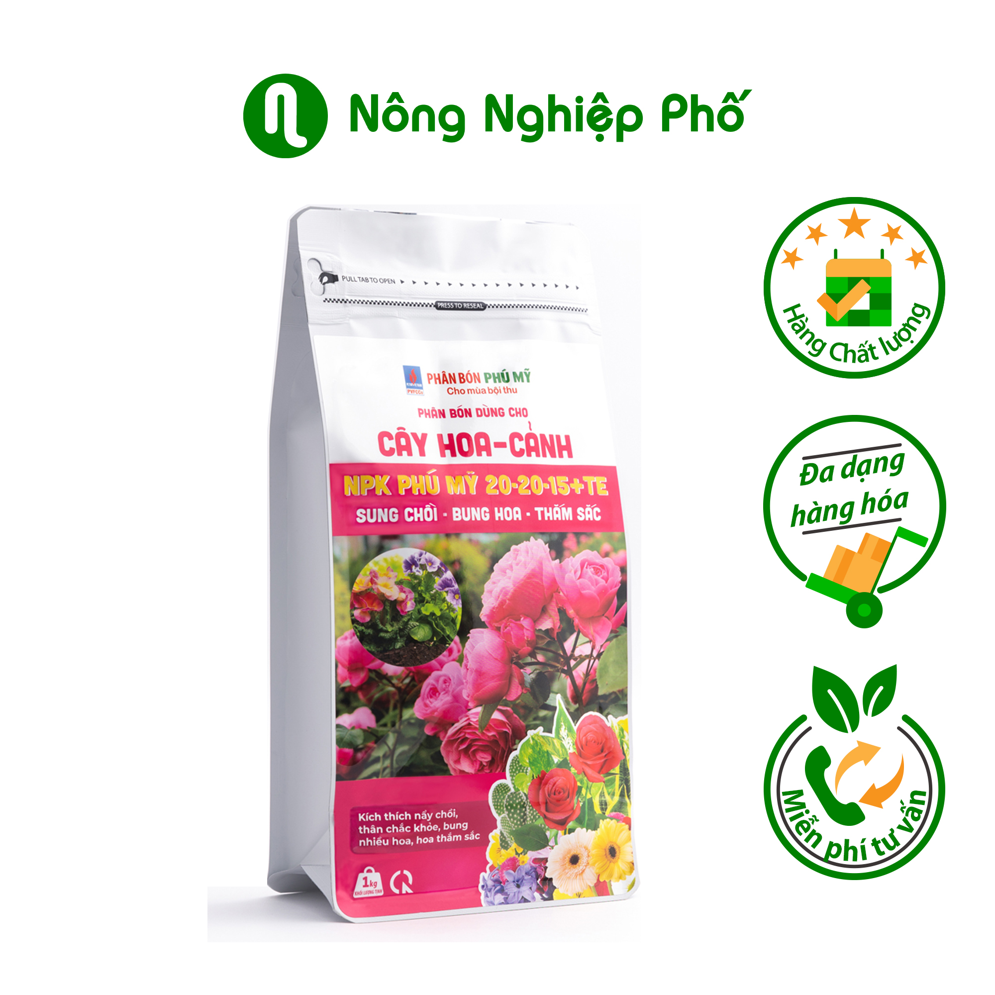 Phân bón npk phú mỹ 20-20-15+te cây hoa - cảnh - gói 1kg - nông nghiệp phố