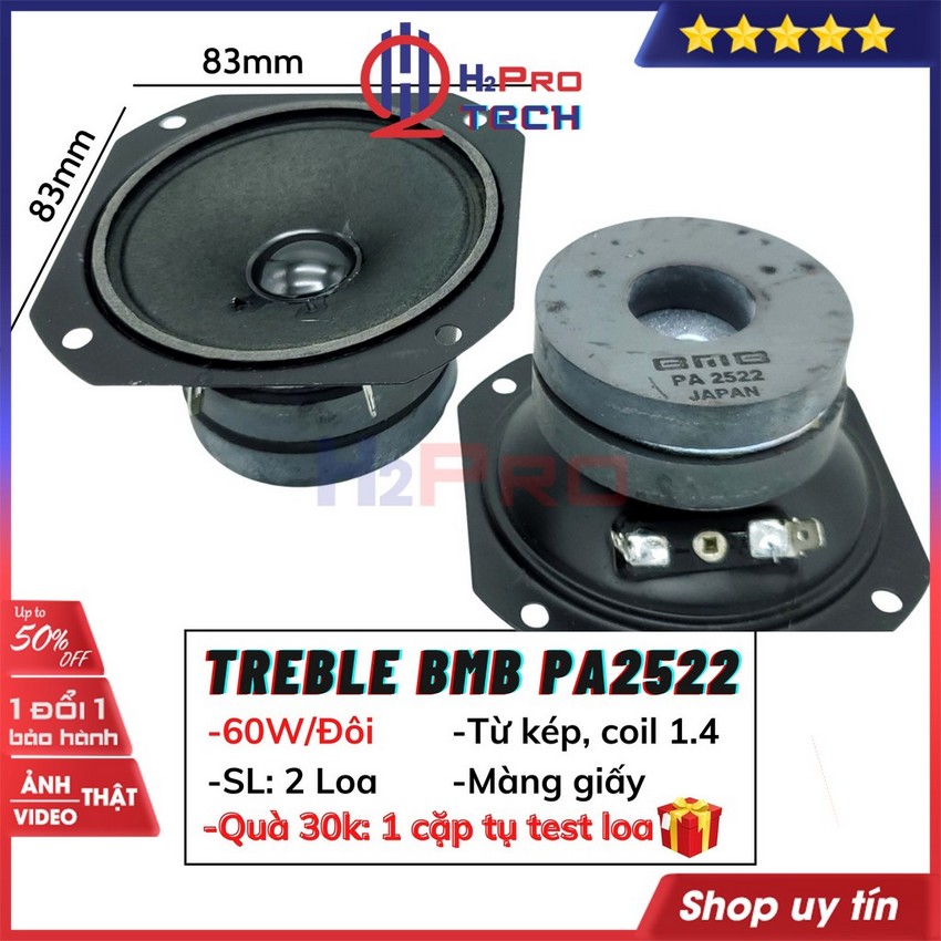Đôi Loa Treble Bmb Japan PA2522 Vuông 83x83mm ( 2 Cái - Tặng Tụ ), Loa Treble Giấy BMB 60W-Từ Kép-Coil 1.4 - H2Pro Tech