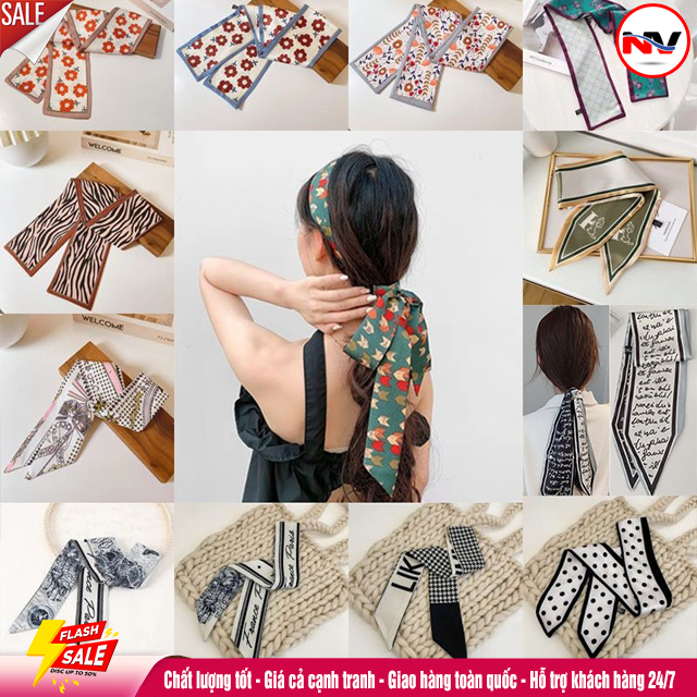 Khăn turban quàng cổ lụa kích thước 100x8 cm phong cách hàn quốc