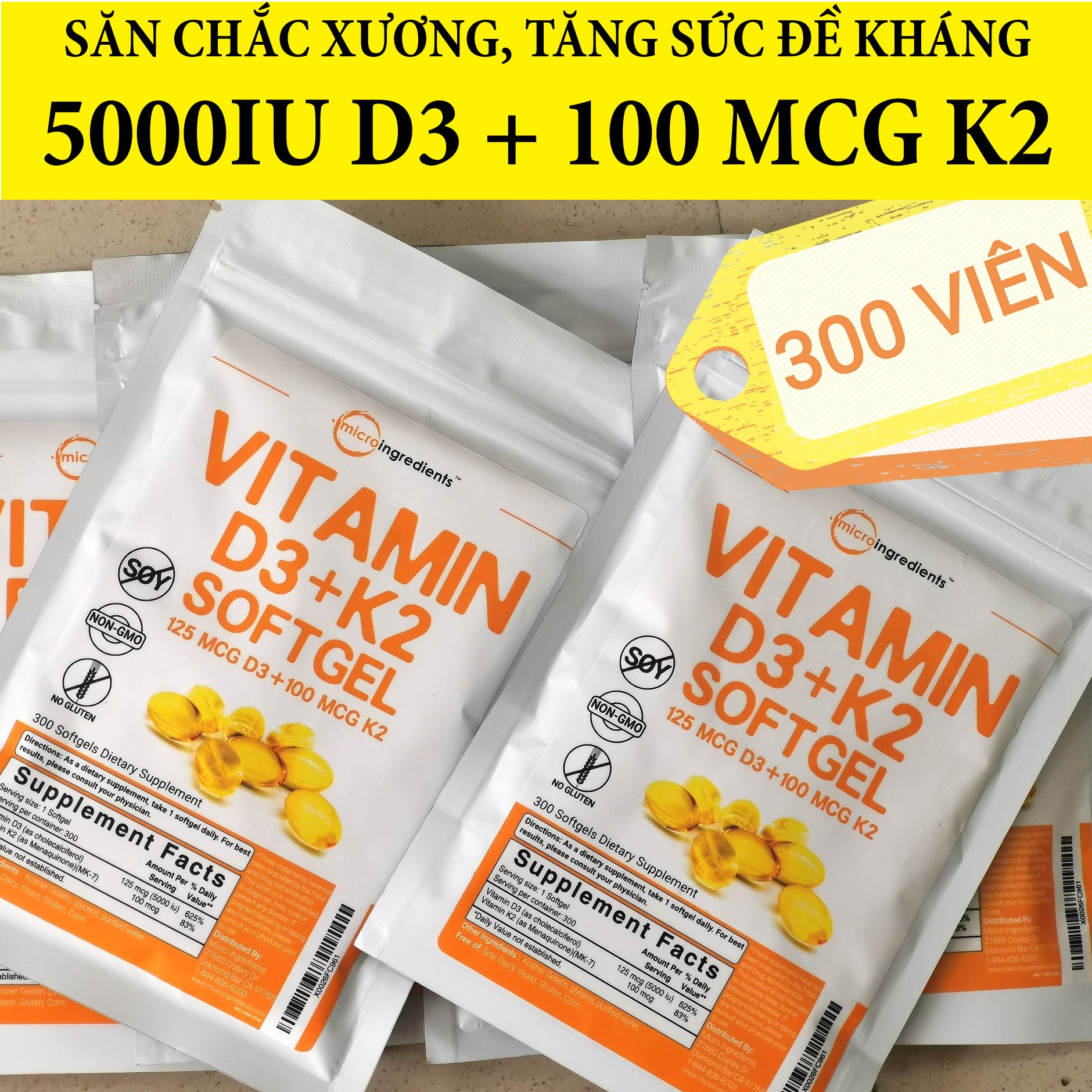 Thực Phẩm Bổ Sung Micro Ingredients Vitamin D3 + K2 300 Viên 1