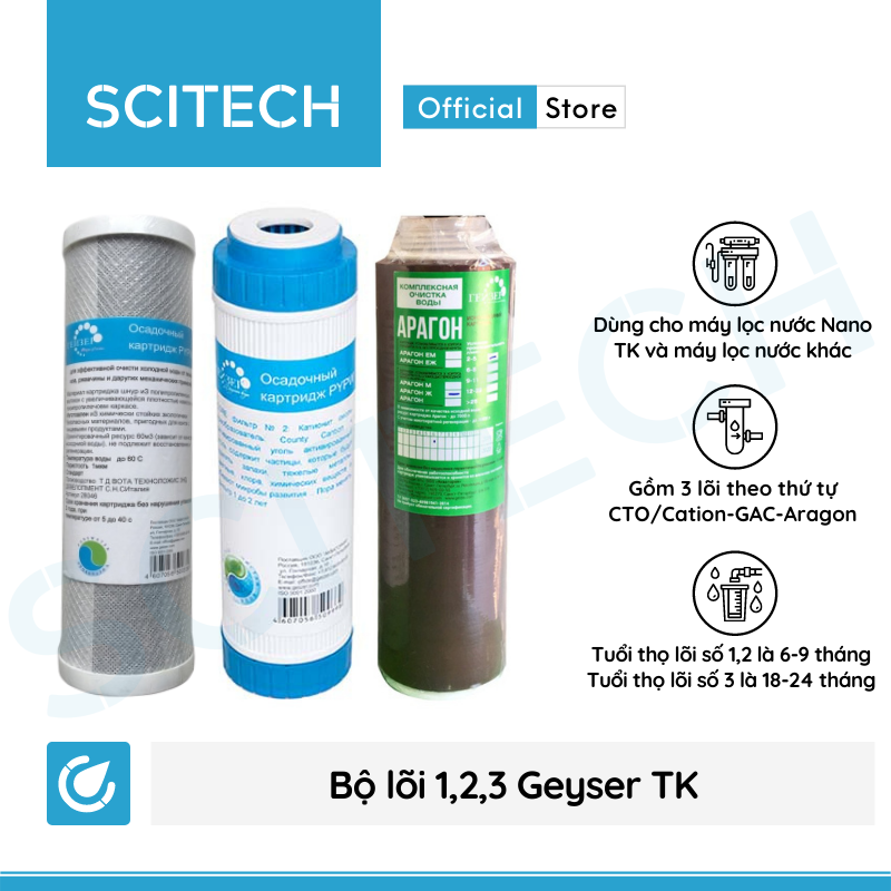 [HCM]Bộ lõi số 123 máy lọc nước Geyser TK (Lõi CTO/Cation-GAC-Aragon)