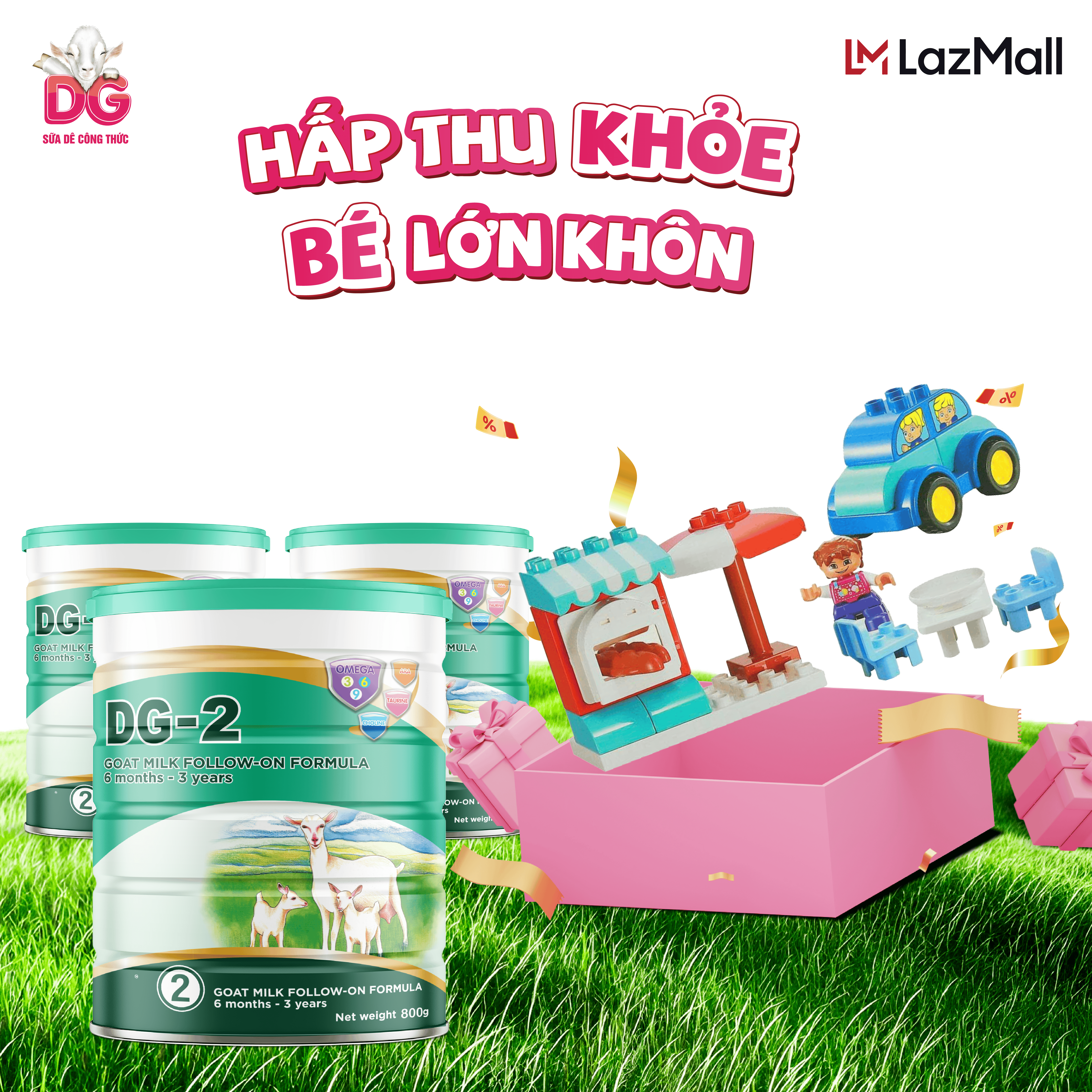 [TẶNG ĐỒ XẾP KHỐI] CB 2 LON SỮA DÊ CÔNG THỨC DG-2 800 (HSD 7/2028)