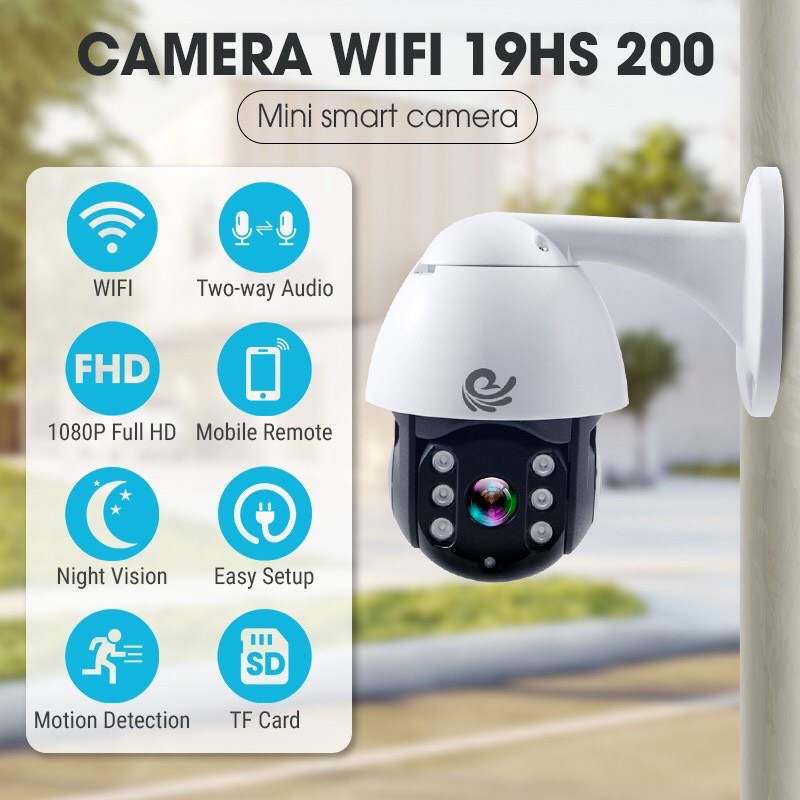 Camera ip wifi Sony chuẩn FullHD1080-2.0Mpx xoay 360 độ ngoài trời - PTZ19HS-200 chống nước, chống trộm tốt
