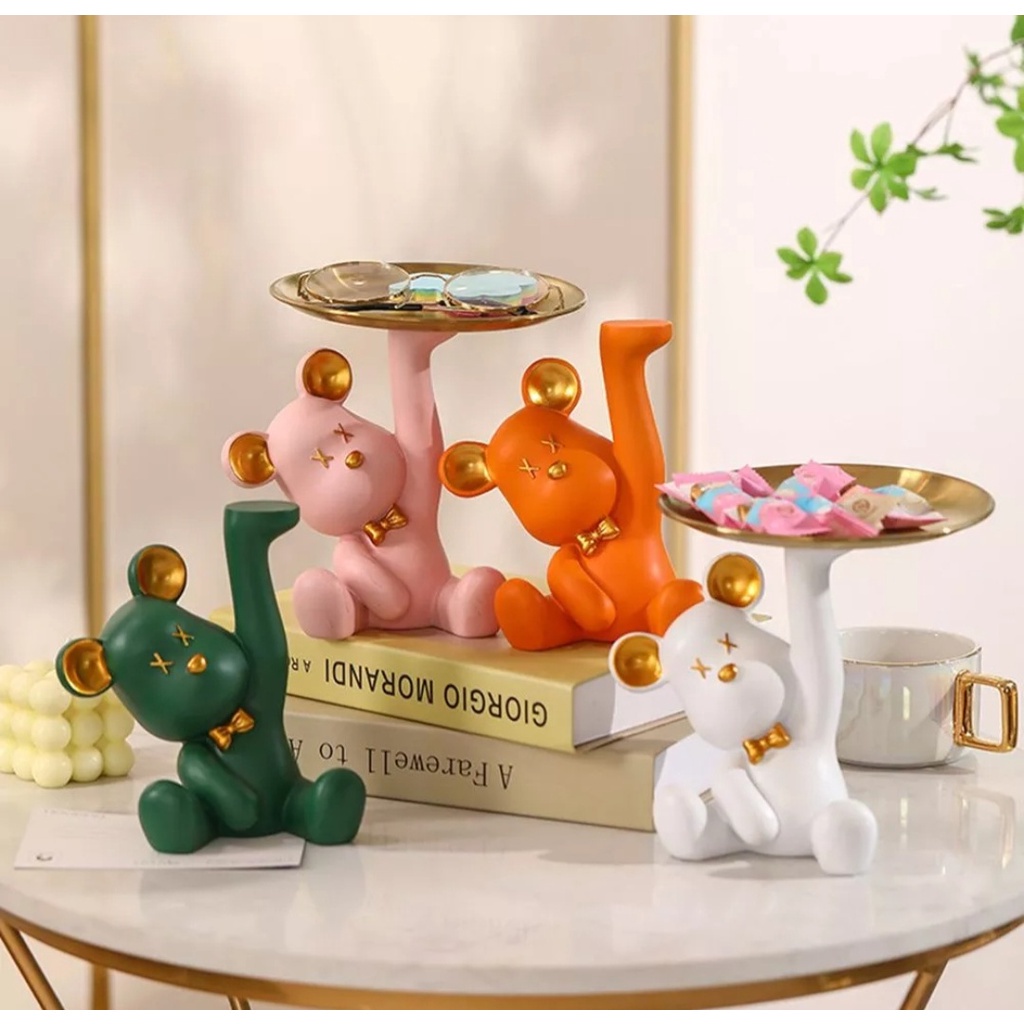Gấu nâng đĩa decor, đĩa đựng mỹ phẩm trái cây trang trí nhà cửa, decor phòng ngủ, phòng ăn siêu xinh