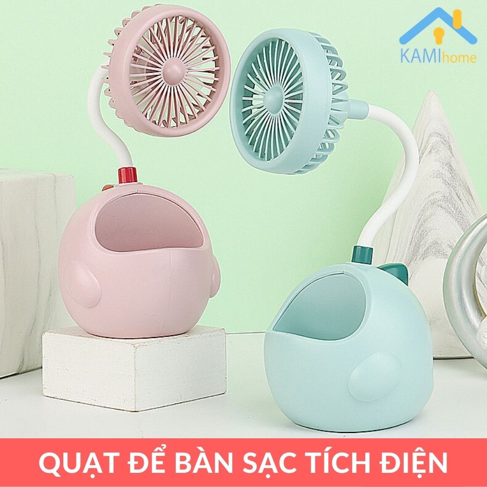 Quạt mini sạc điện cầm tay Chỉnh thân đèn linh hoạt Pin sạc tích điện cổng USB mã 17023