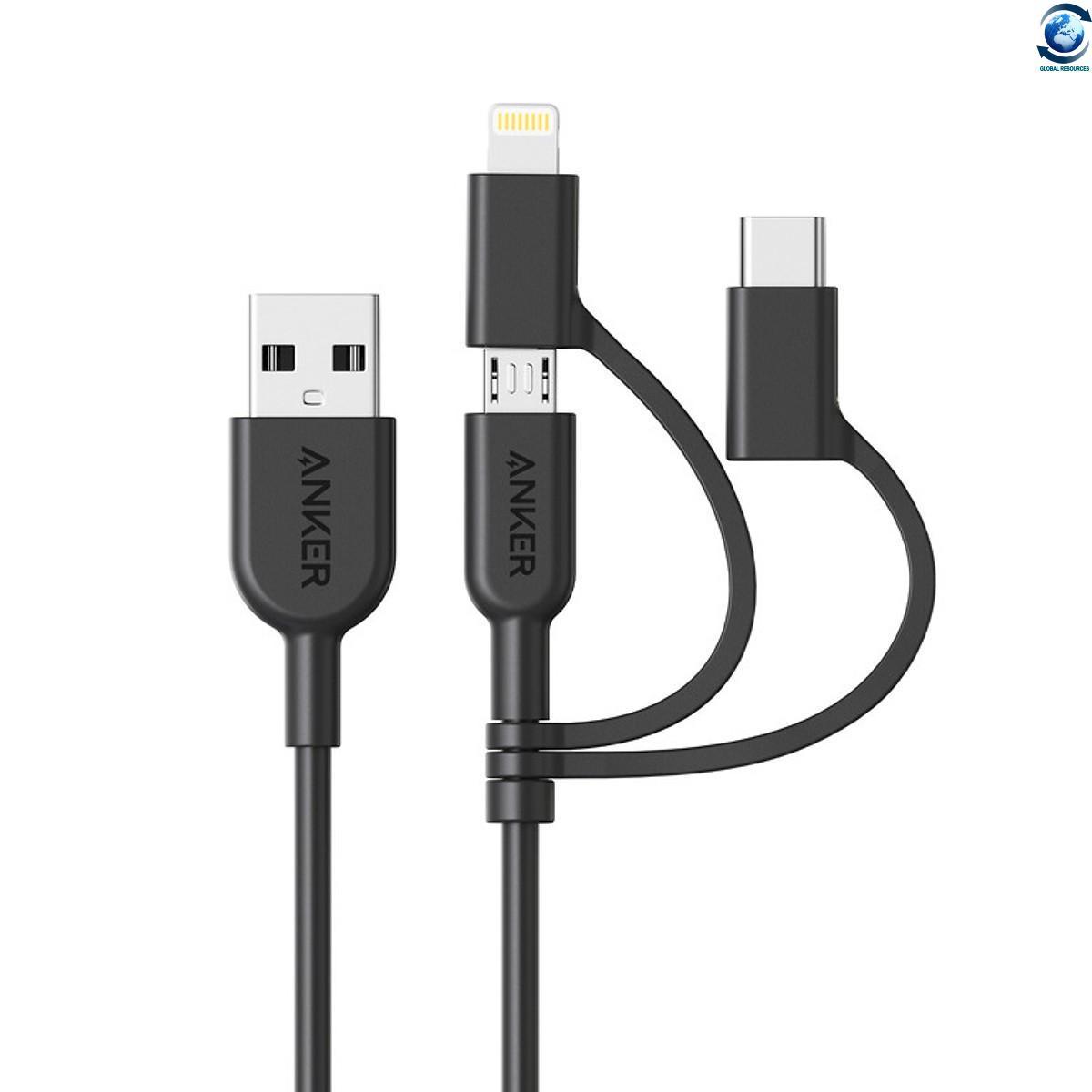 Dây cáp sạc 3 trong 1 microusb / usb type-c / lightning chuẩn mfi anker powerline ii 0.9m - a8436