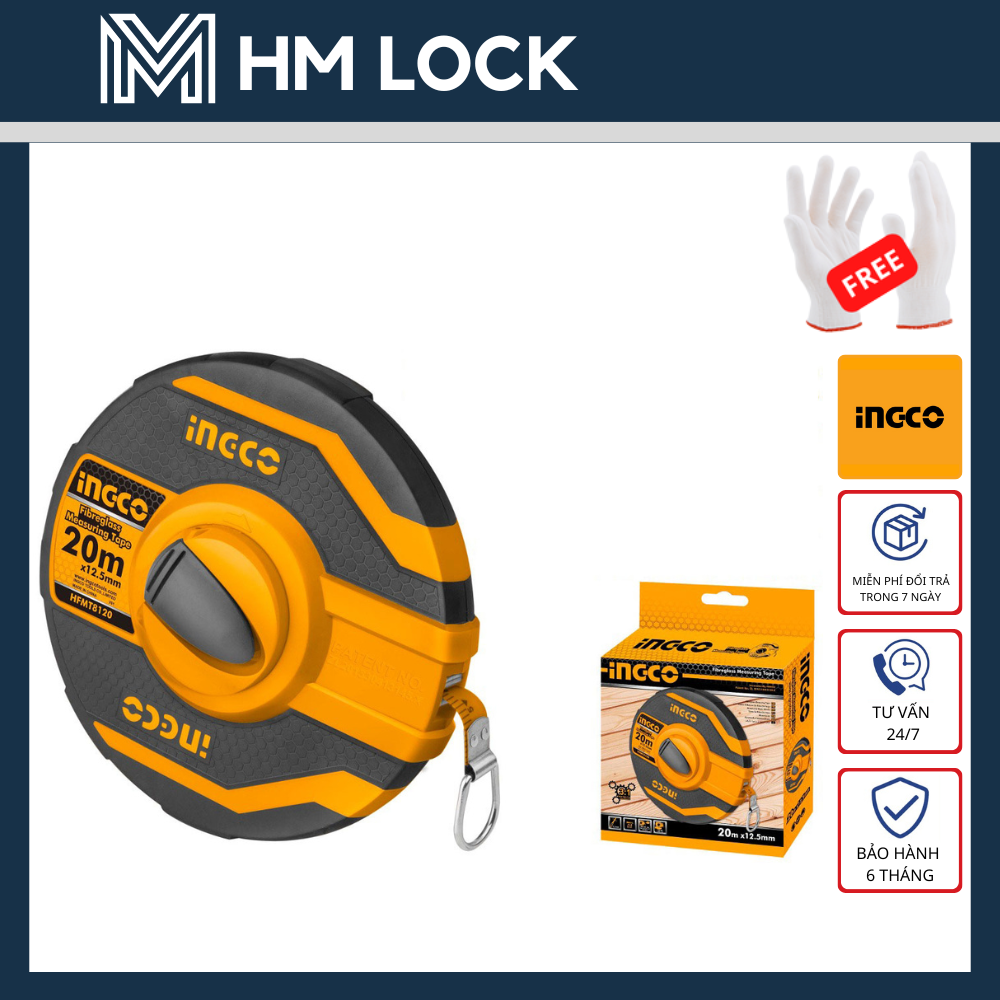 Thước dây sợi thủy tinh ingco 20m, 30m - hàng chính hãng - hfmt8120 - hm lock