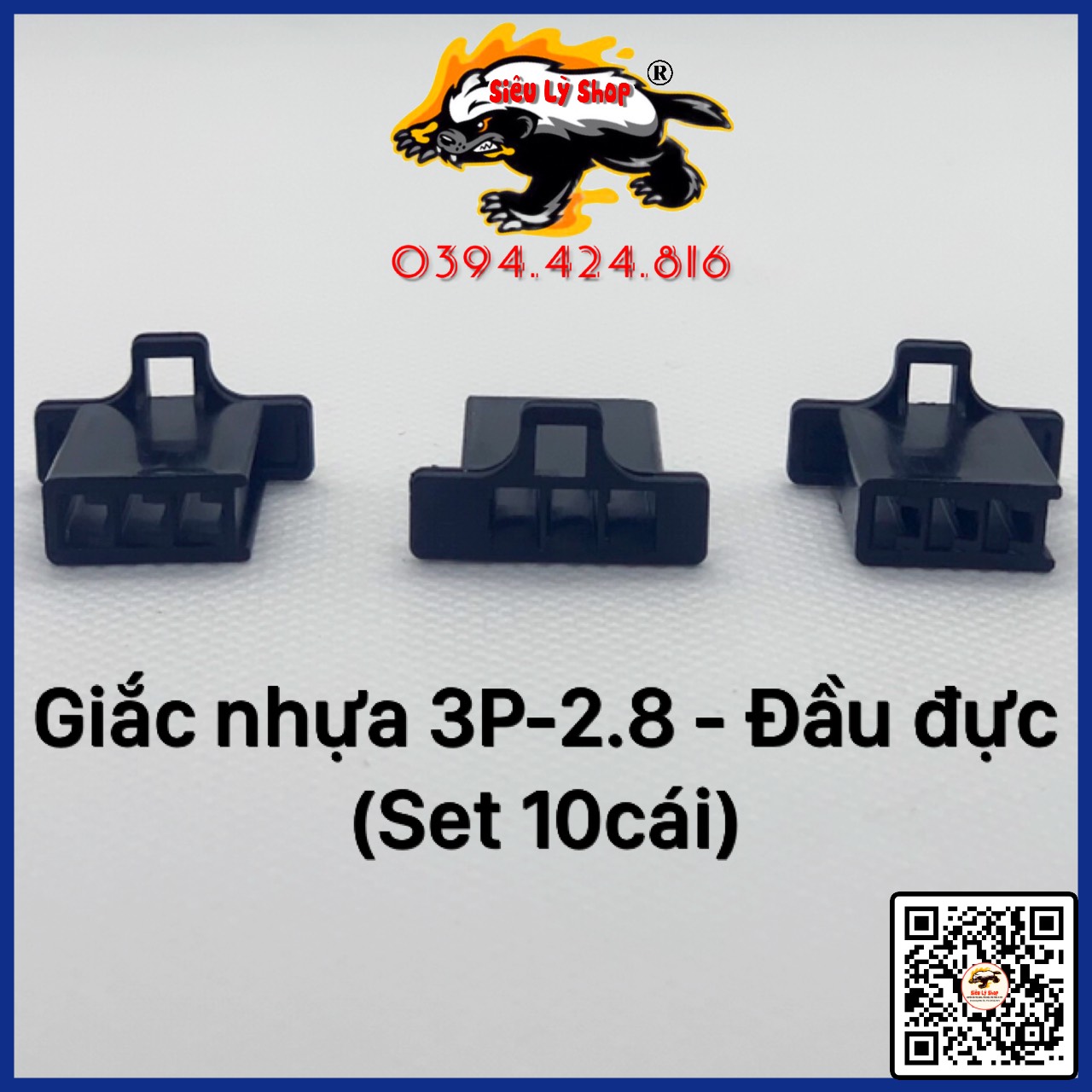 Giắc nhựa 3p-2.8 - đầu đực - màu đen
