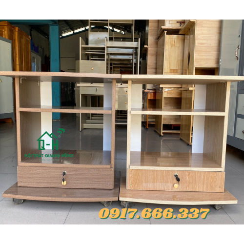 Kệ Tivi ván ép okal 2 màu kem nâu mini nhỏ gọn hàng sẵn giao nhanh
