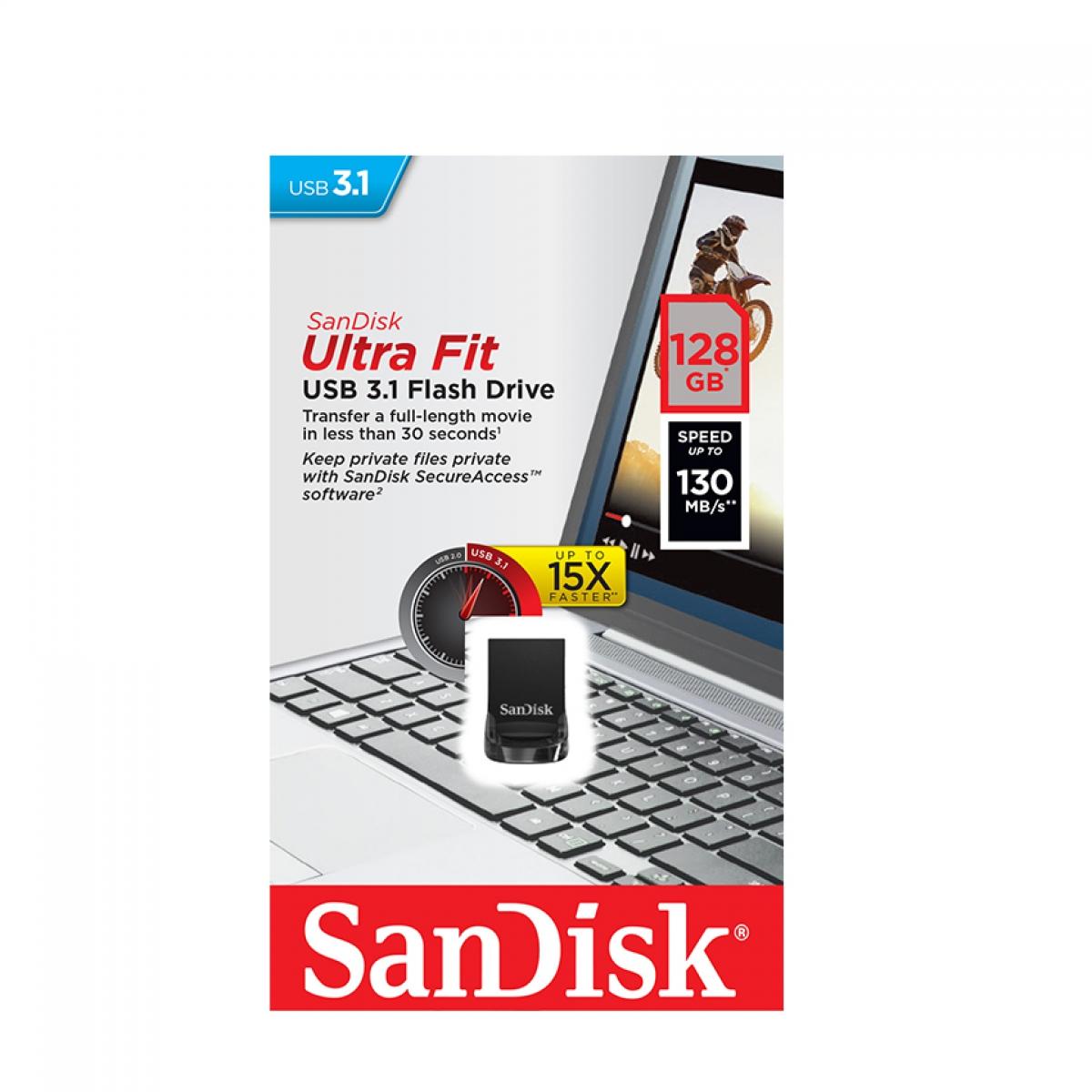 Usb sandisk ultra fit cz430 128gb usb 3.1 130mb/s