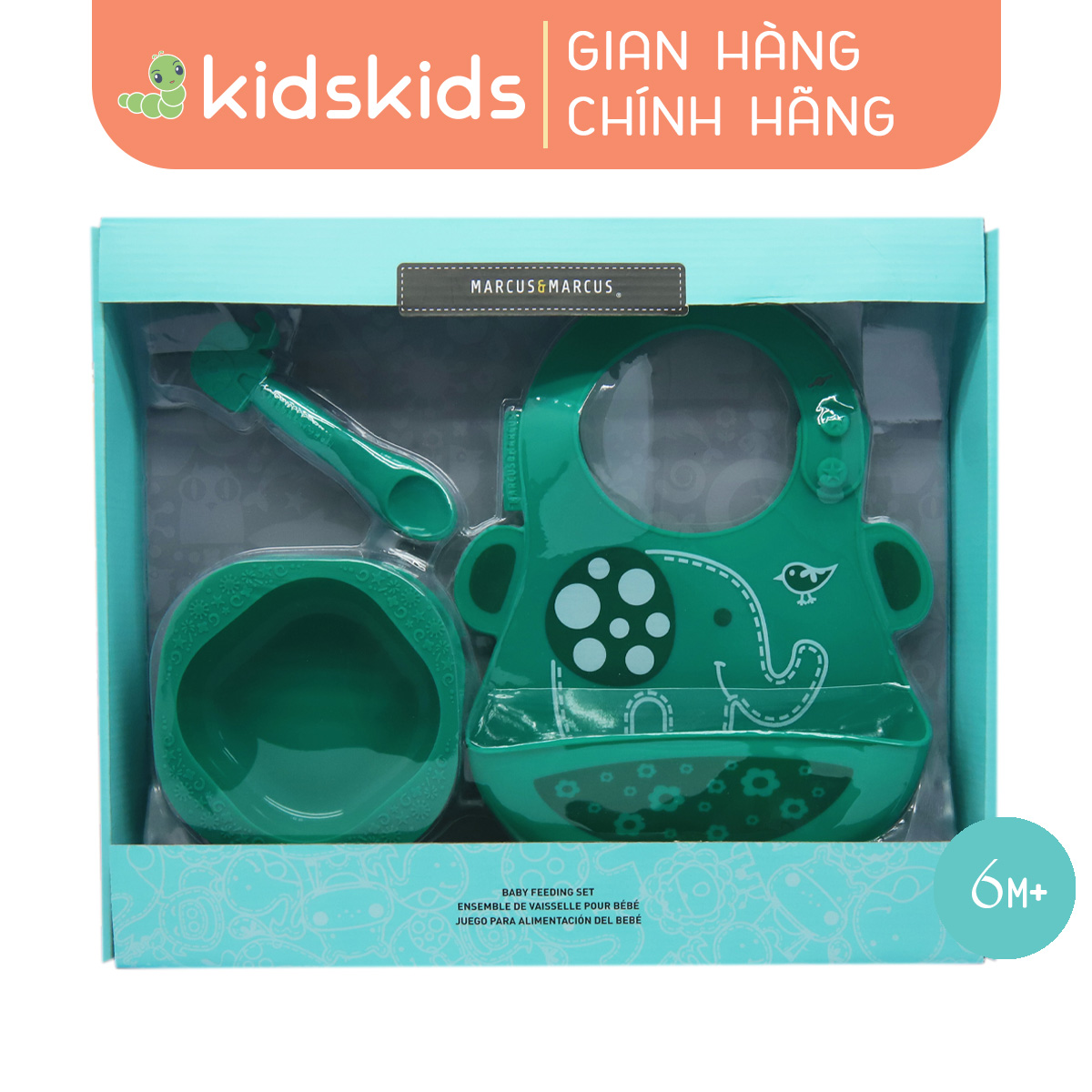 Bộ đồ dùng ăn dặm silicon Baby Marcus & Marcus, cho bé từ 6 tháng - Ollie