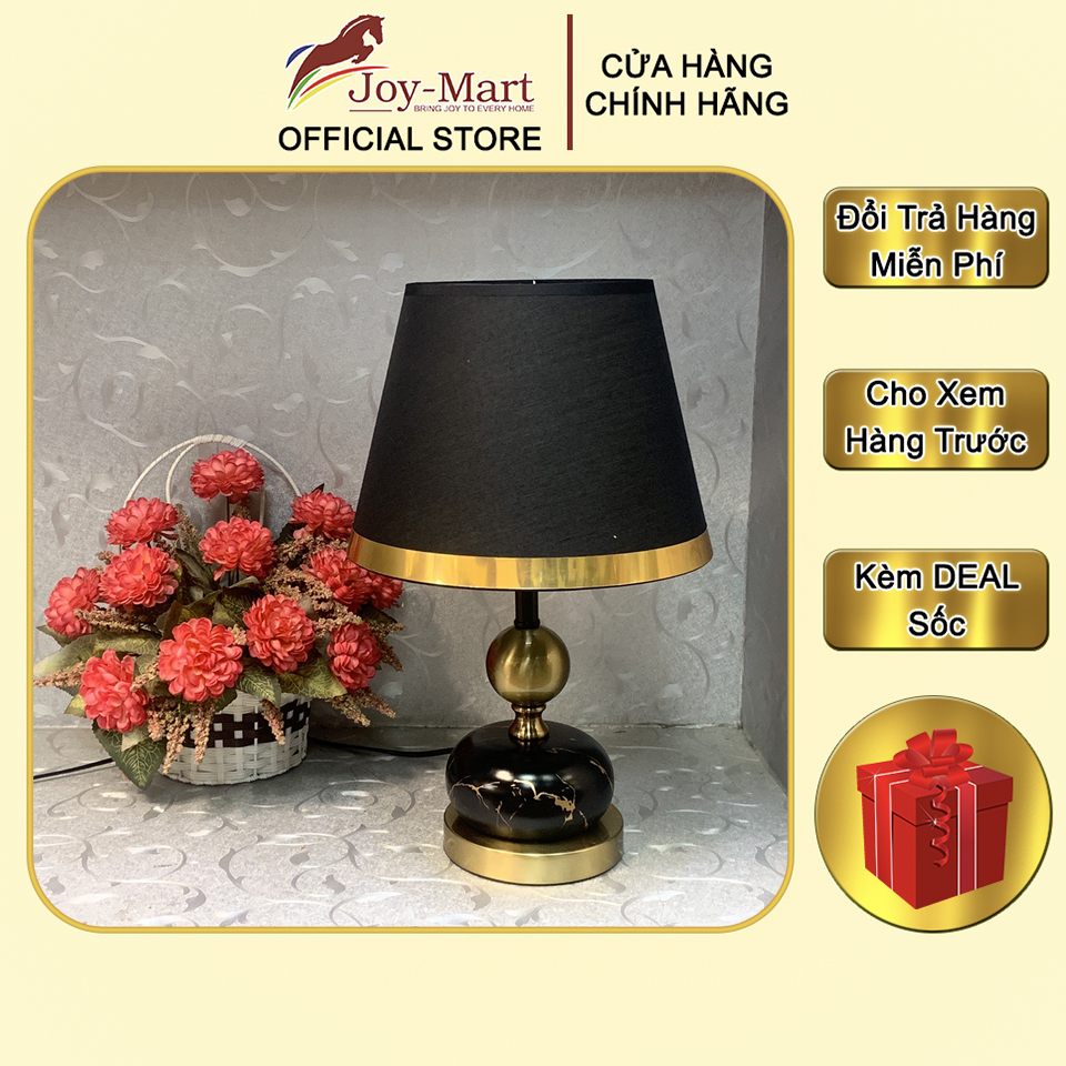 Đèn Bàn Trang Trí - JOYMART - Đèn Để Bàn Trang Trí Phòng Ngủ, Chao Vải Lụa Đen Thiết Kế Hiện Đại MB6403