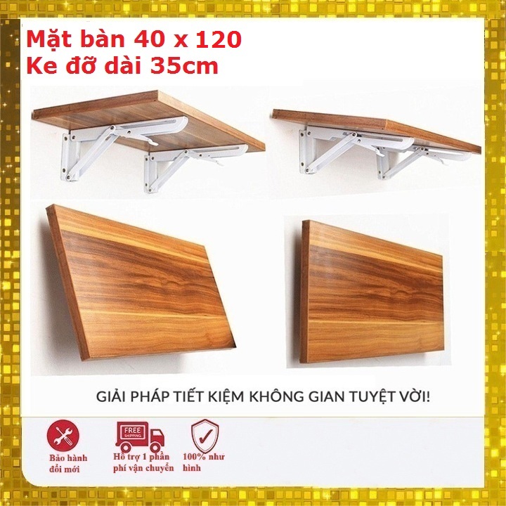Combo mặt bàn gỗ cao su 40 x 120 kèm 1 đôi giá đỡ gập 35cm chịu lực 80kg