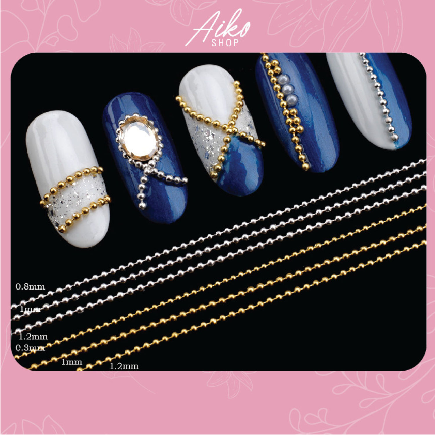 Dây bi kim loại trang tri móng nghệ thuật, trang sức ,DIY loại 0.8mm
