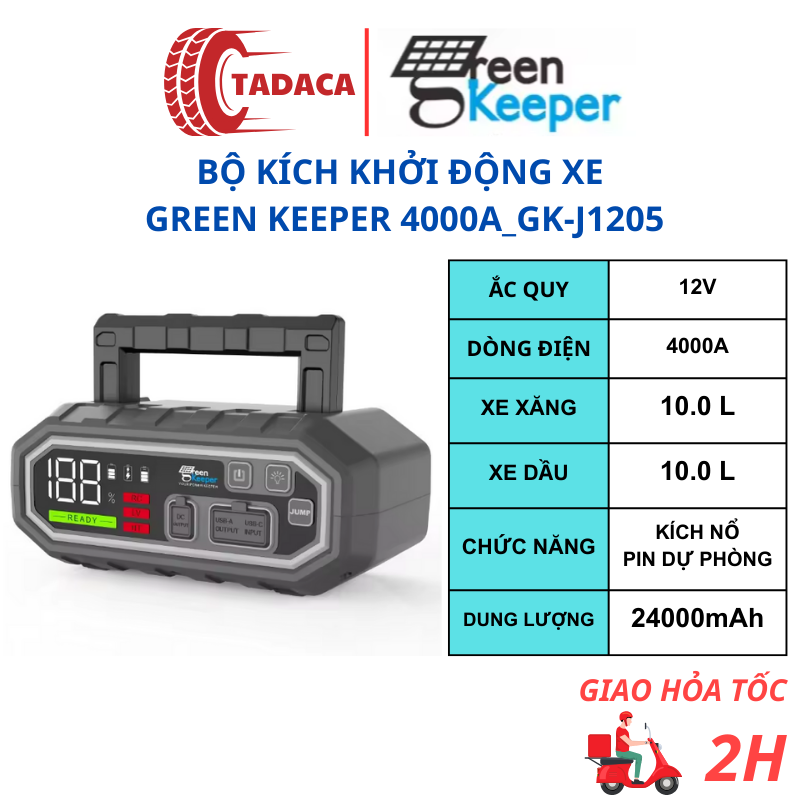  Bộ Kích Bình Ô Tô Khẩn Cấp Green Keeper 12V 4000A_GK- - Tích Hợp Sạc Dự Phòng - Bảo Hành 12 Tháng 