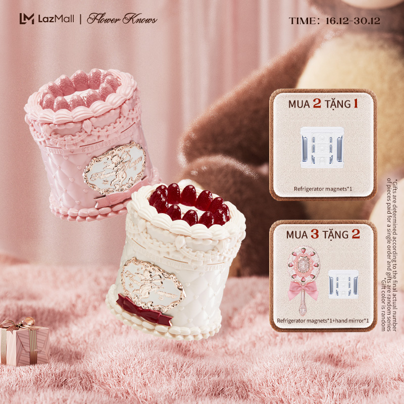 Flower Knows Kem dưỡng môi bánh kem dòng thần tình yêu dâu son thỏi 5ml velvet Có kèm cọ dễ mang theo Strawberry Cupid Collection
