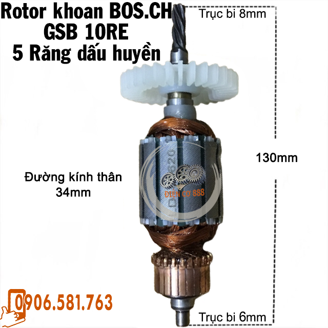 Rotor khoan BOSCH GSB 10RE 5 Răng Thân 34mm Dài 130mm dây đồng 220V (máy xịn) - Tặng chổi than