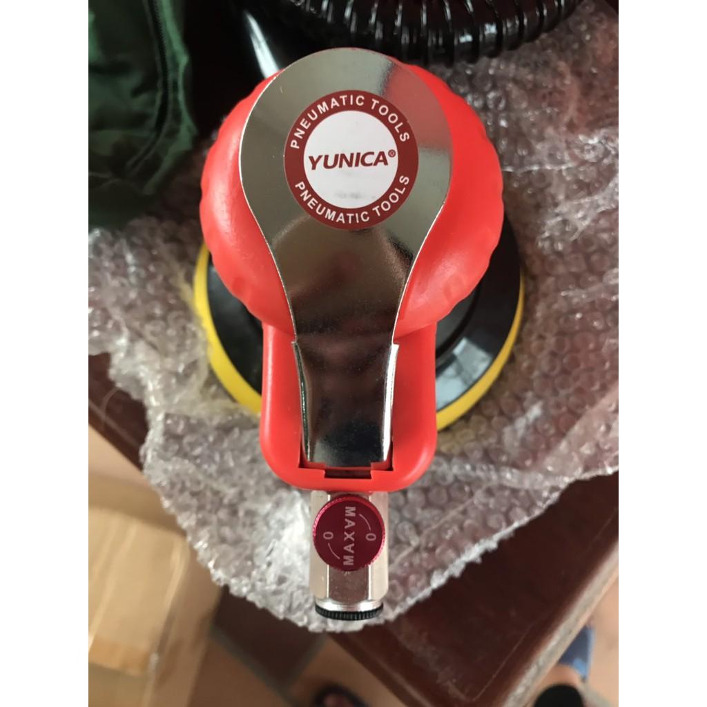 Máy chà nhám YUNICA 125mm dùng hơi đánh bóng cầm tay có ống hút bụi, hộp giấy