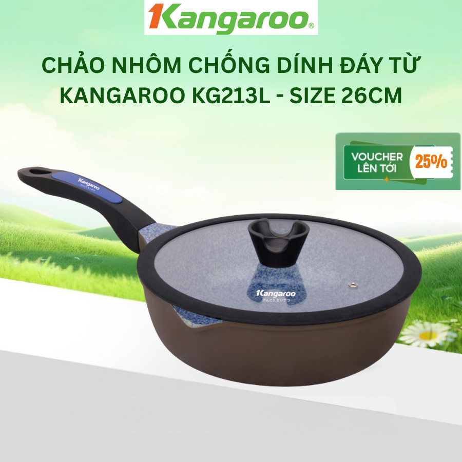 Chảo nhôm chống dính đáy từ Kangaroo KG213L - Size 26cm - Hàng chính hãng