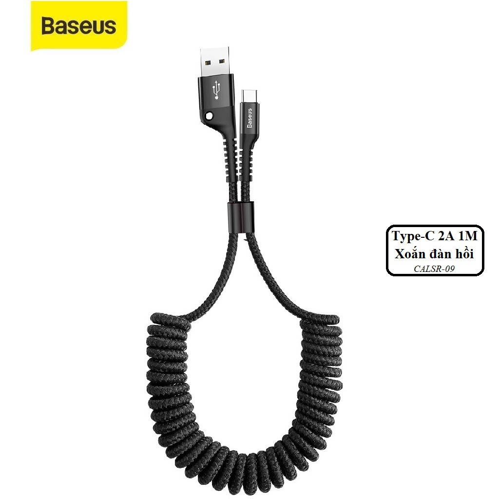 Cáp sạc lò xo chính hãng baseus type-c 2a 1mét dây xoắn đàn hồi chất liệu dù chống đứt - gãy