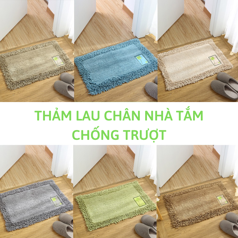 Thảm lau chân nhà tắm chống trượt, thảm lau ra vào cửa -Thảm sợi ngắn viền sợi san hô cao cấp