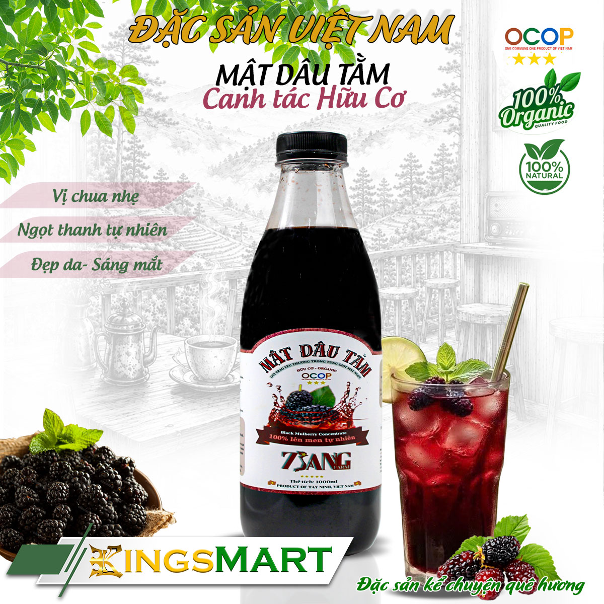 Mật dâu tằm canh tác thuận tự nhiên - Thương hiệu 7 SĂNG - Đặc sản Tây Ninh - Chai nhựa 1000ml - Kingsmart