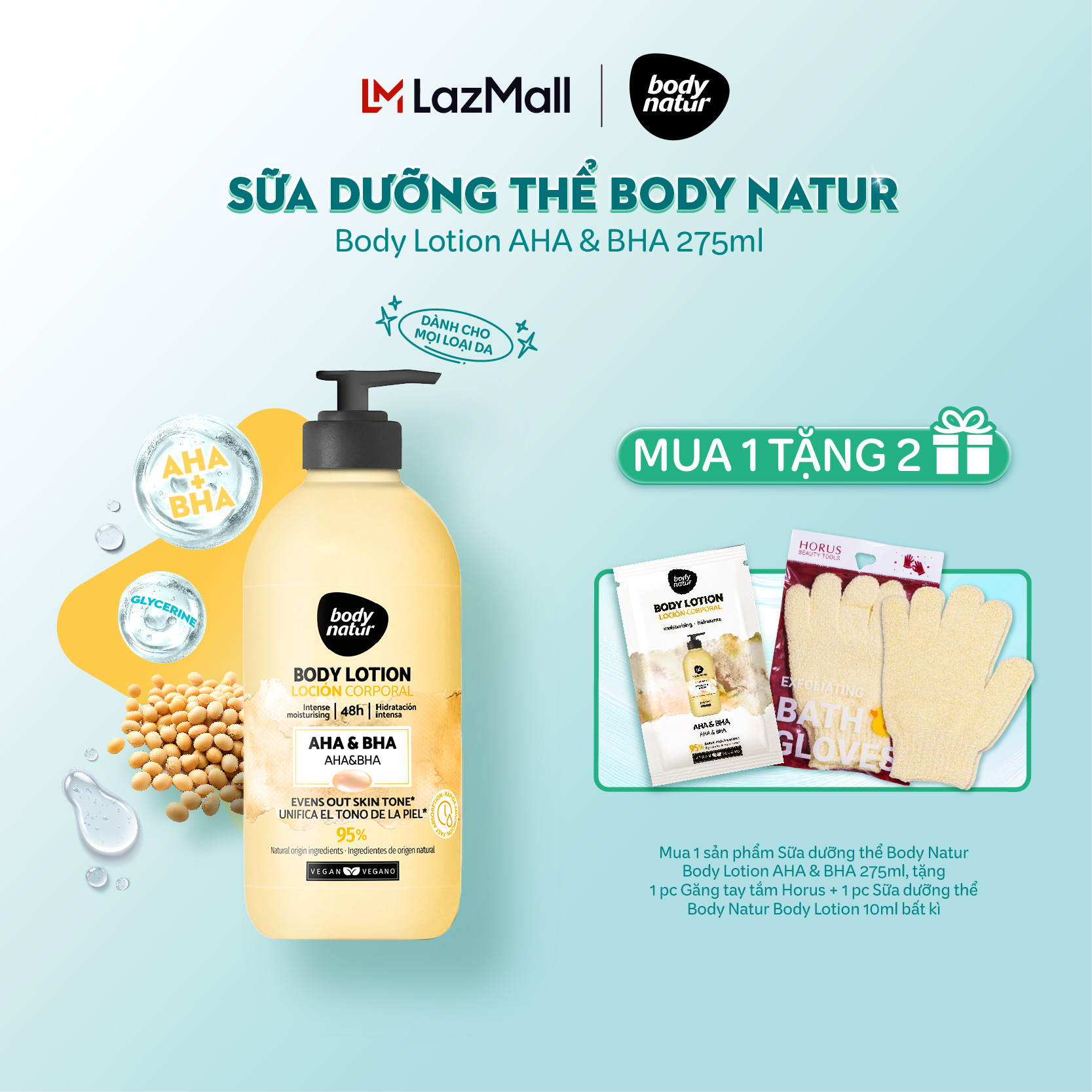 Sữa dưỡng thể Body Natur Body Lotion AHA & BHA 275ml