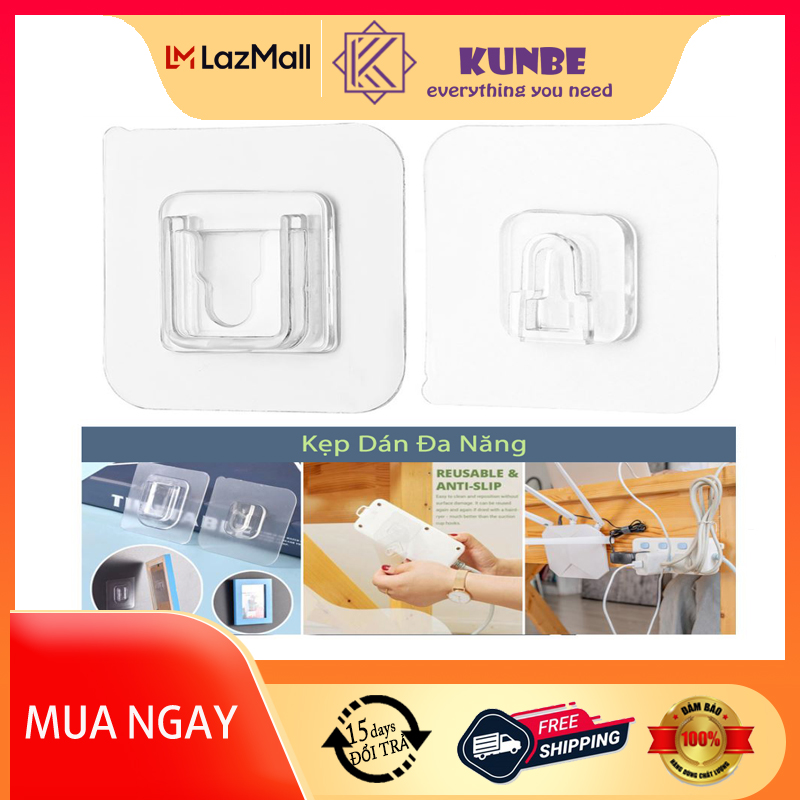Combo kẹp dán tường kunbe, miếng dán, móc treo cường lực, treo đồ tiện lợi dạng gài - không cần khoan, đục tường