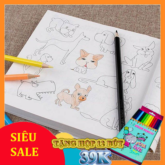 BỘ CÔNG CỤ TẬP TÔ GỒM 5000 MẪU HÌNH VẼ NGỘ NGHĨNH NHIỀU CHỦ ĐỀ VÀ BỘ 12 BÚT CHÌ MÀU CHO BÉ THOẢ SỨC SÁNG TẠO