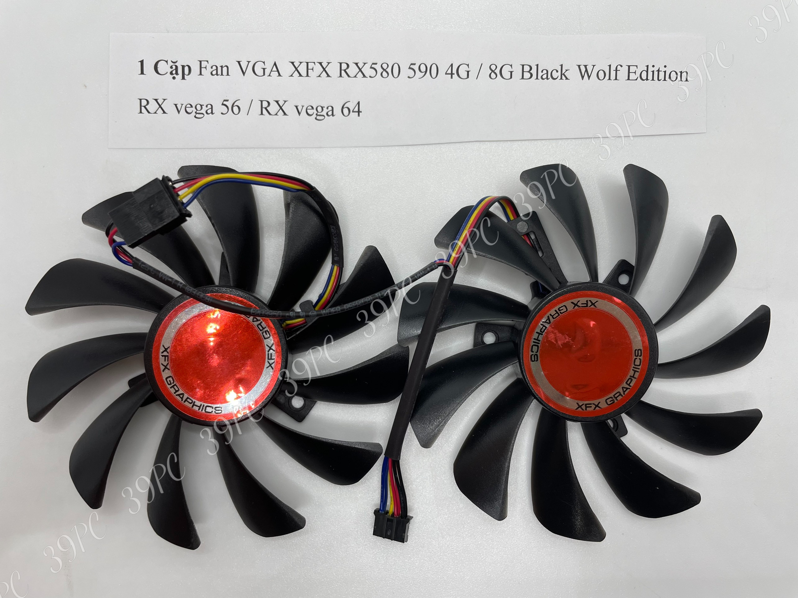 39PC 1 Cặp Fan VGA XFX RX580 590 4G 8G Black Wolf Edition RX vega 56 RX
