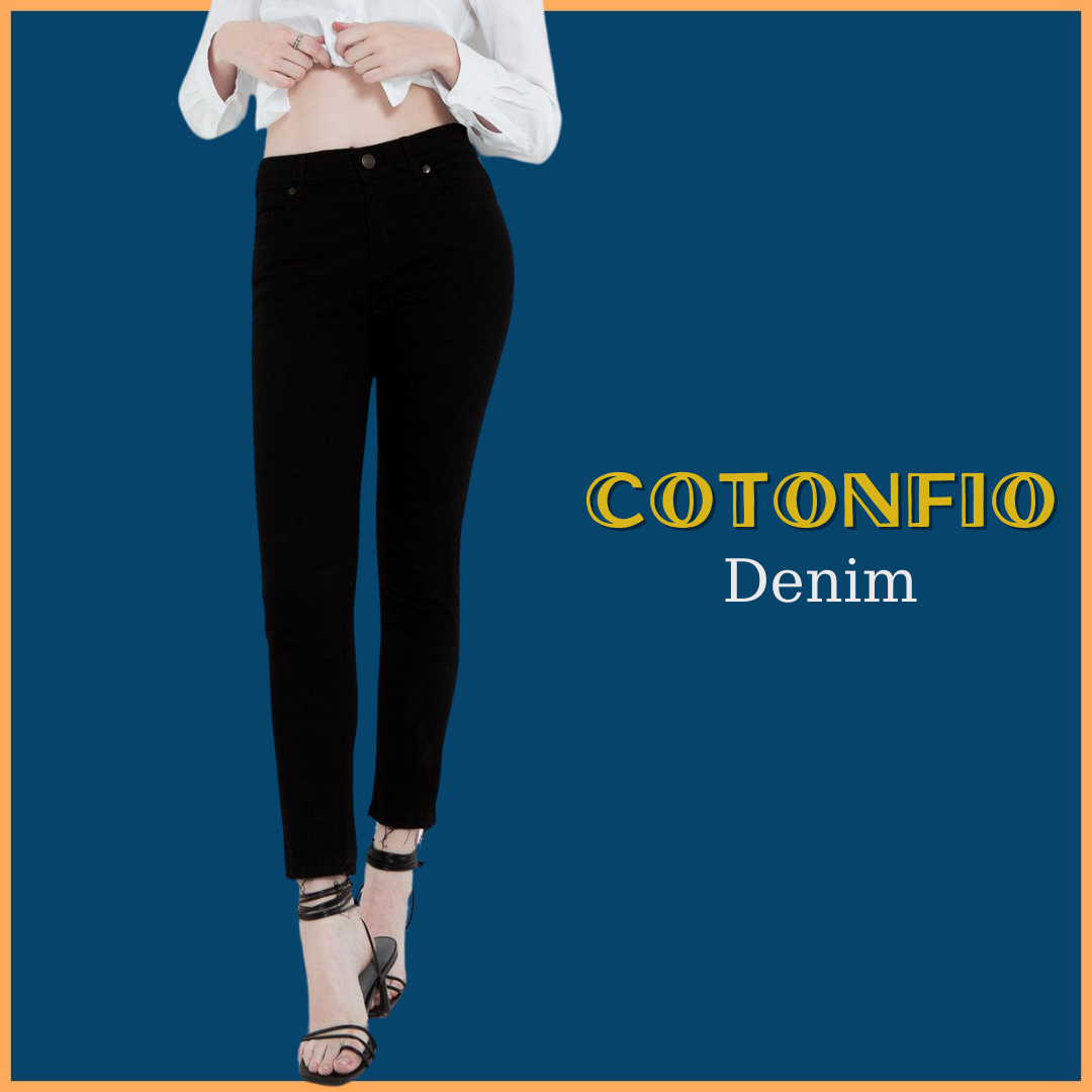Quần Jeans skinny crop trơn wash mềm ống côn lai tua – PHW03 – Cotonfio