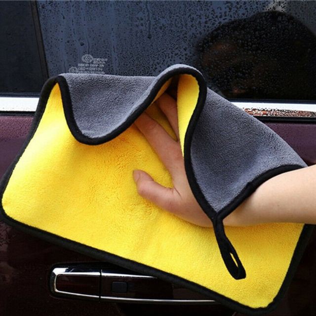 Khăn lau xe lông cao 2 mặt vàng xám 30*30cm