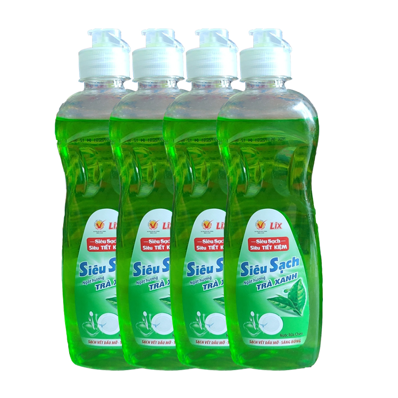 Bộ 4 chai nước rửa chén Lix Siêu Sạch Trà Xanh 400g