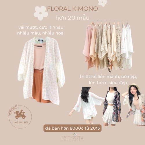 áo khoác Kimono voan hoạ tiết hoa Betterista, khoác đi biển và hàng ngày