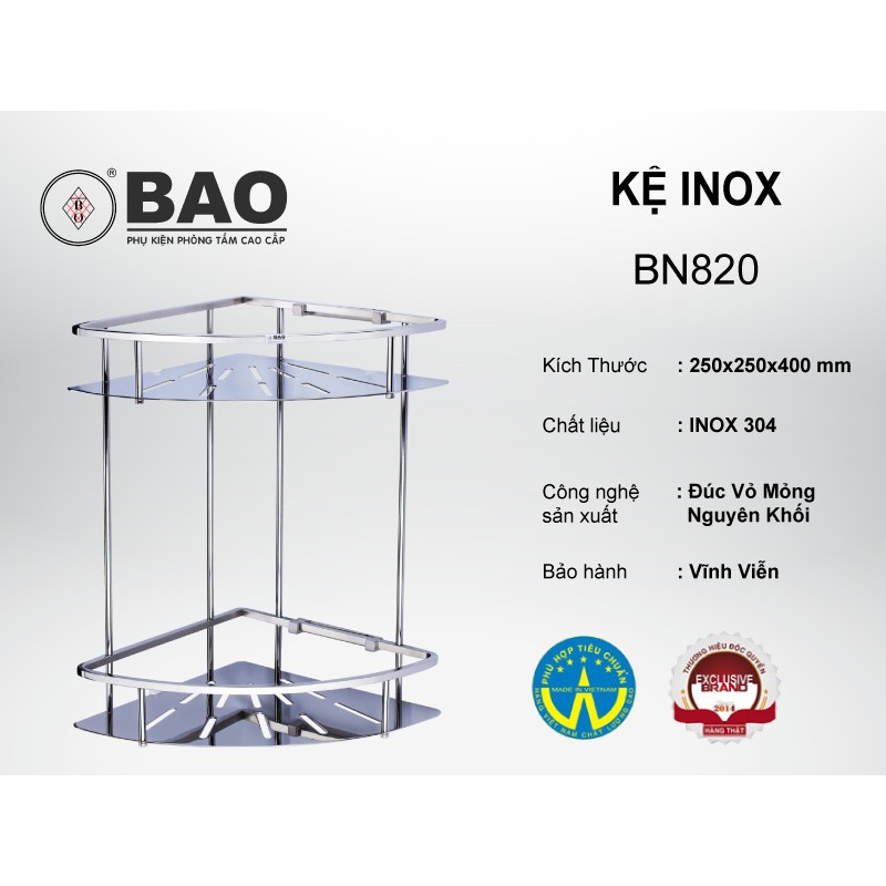 Kệ góc 2 tầng bao inox304 bn820 bảo hành vĩnh viễn sáng rực và vững chắc