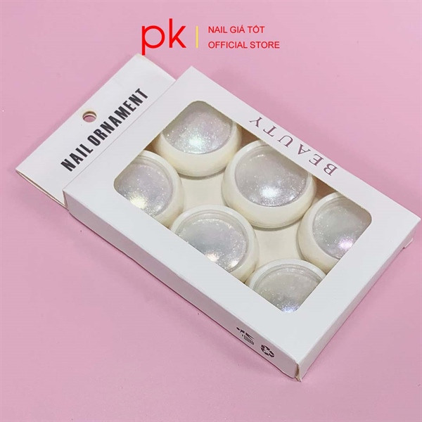 Set tráng gương màu trắngi 6 hũ trang trí móng