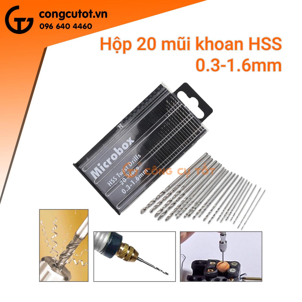 Bộ 20 mũi khoan mini thép cao cấp 0.3-1.6mm
