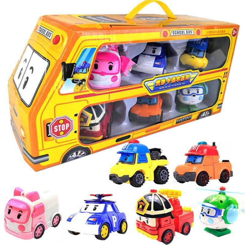 Đồ chơi trẻ em xe Bus Đội bay siêu đẳng Biến Hình Robocar Poli và những người bạn - Bộ 6 con