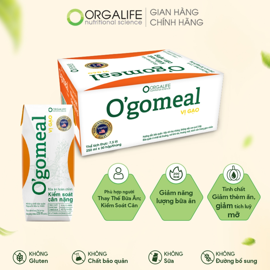 Thùng 30 Hộp O'GO MEAL VỊ GẠO- Hỗ trợ giảm cân thay thế bữa ăn giảm thèm ăn ít calo x 250ML