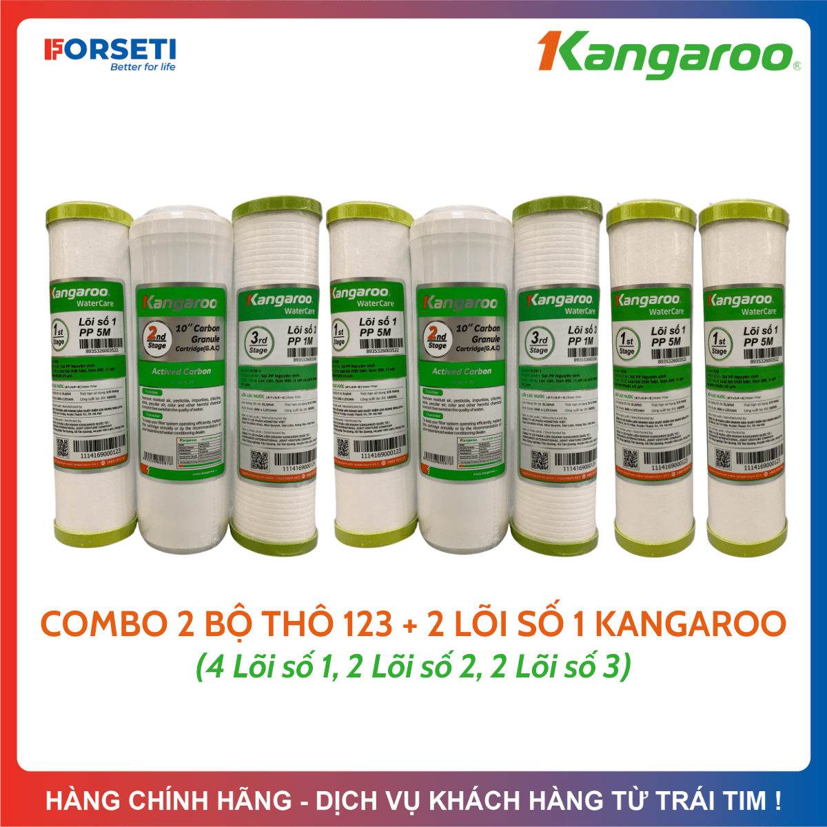 Combo 2 bộ lọc thô 123 + 2 lõi số 1 cho máy kangaroo
