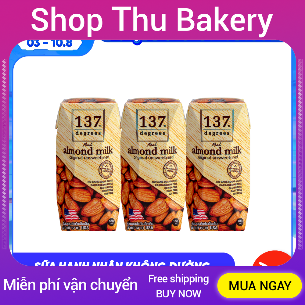 Sữa Hạt Hạnh Nhân Không Đường 137 DEGREES 180ml (Lốc 3 hộp) DTK1993063 - Shop Thu Bakery - Milk without sugar 137 Degrees 180ml (3 boxes of boxes)