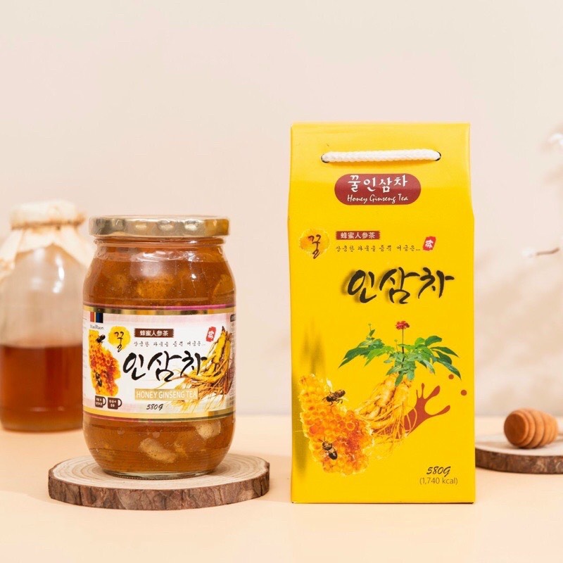 Sâm ngâm mật ong honey ginseng tea hàn quốc, sâm tươi ngâm mật ong - lọ 580g