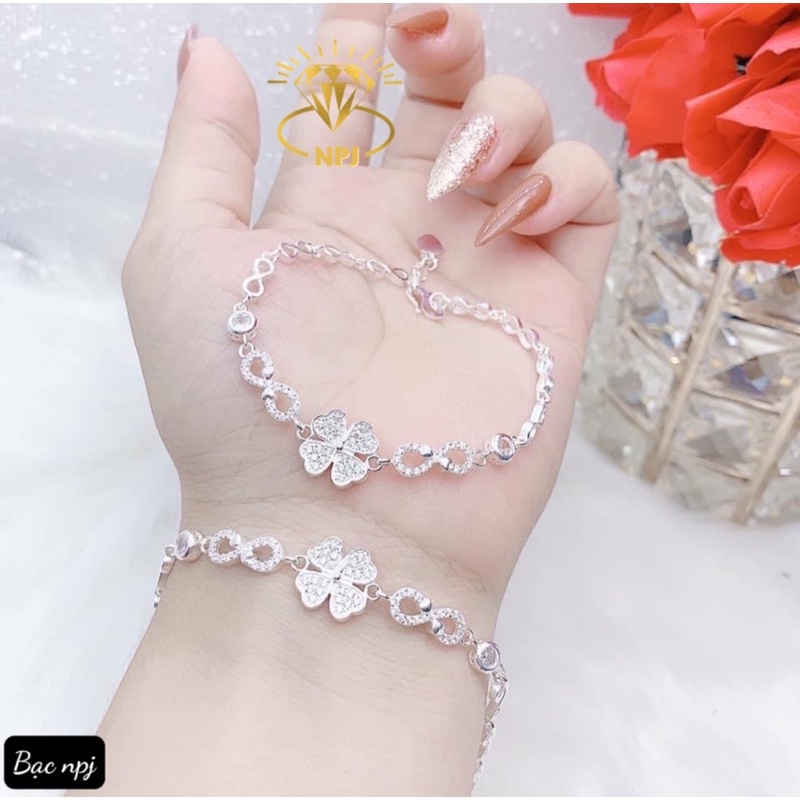 Lắc tay cỏ 4 lá, vòng tay cho nữ , bạc ta , - bạc npj
