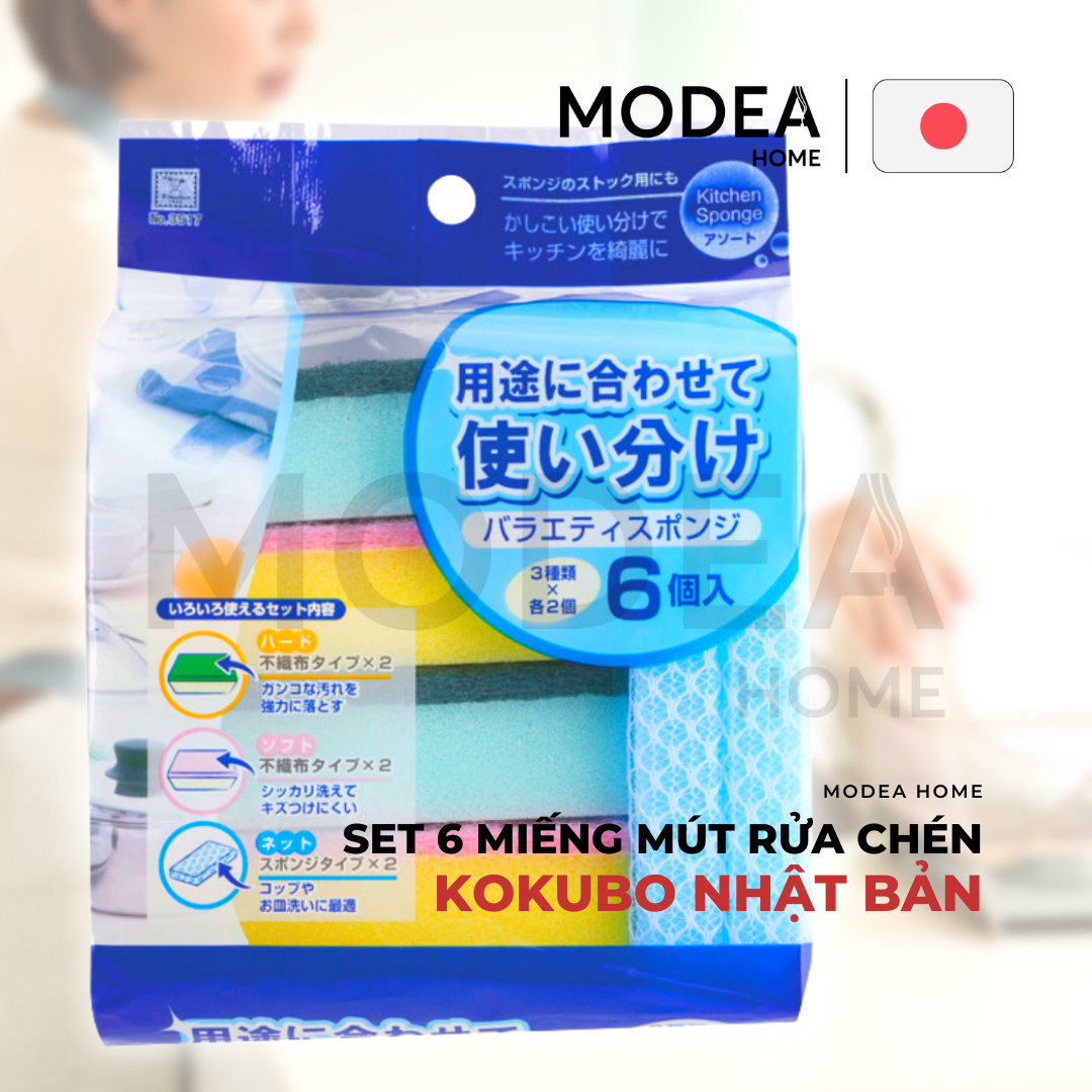 Bộ 6 miếng mút rửa chén bát Nhật Bản