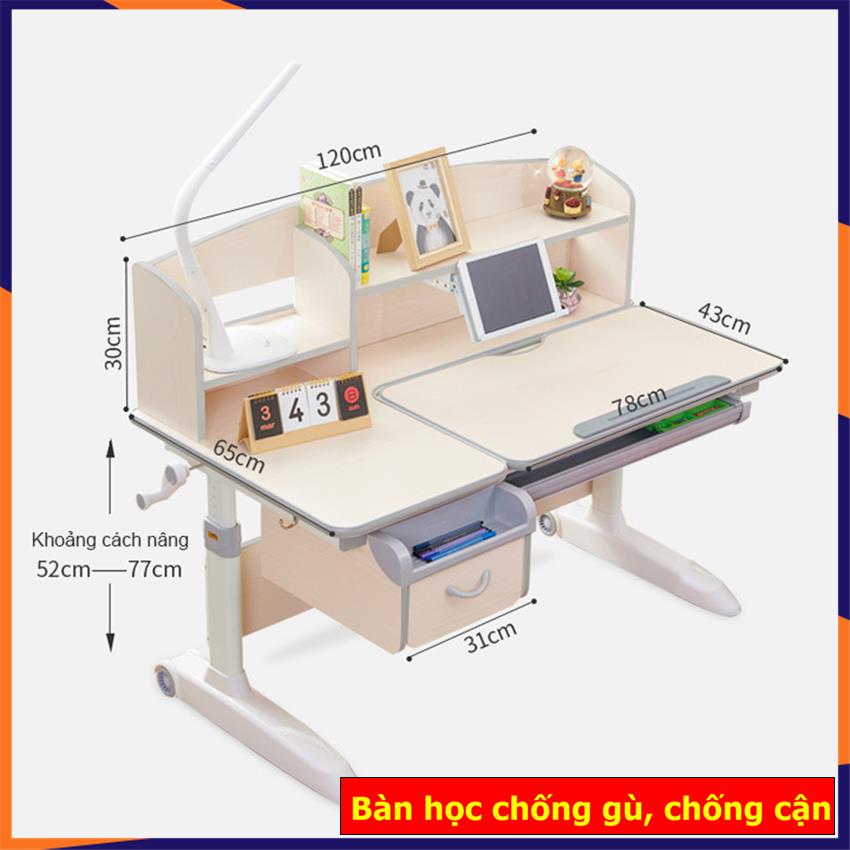 Bàn học thông minh chống gù, chống cận, có điều chỉnh độ cao. có điều chỉnh mặt bàn, dành cho bé từ 3-18 tuổi