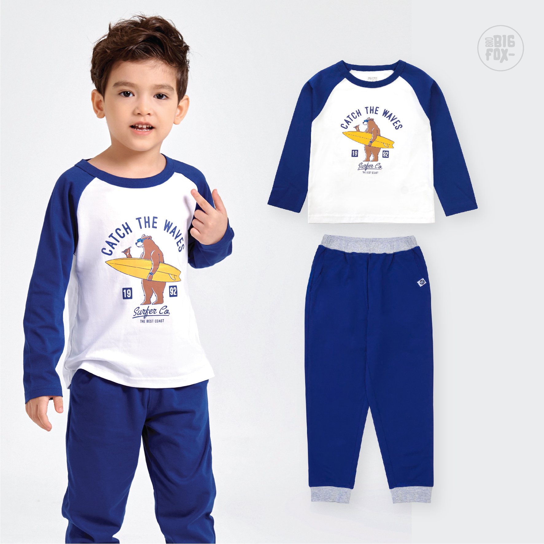 Bộ thu đông dài tay bé trai BIGFOX - MISS MEOW, bộ quần áo thu đông trẻ em phong cách Âu Mỹ hình in Gấu 10 - 26 kg