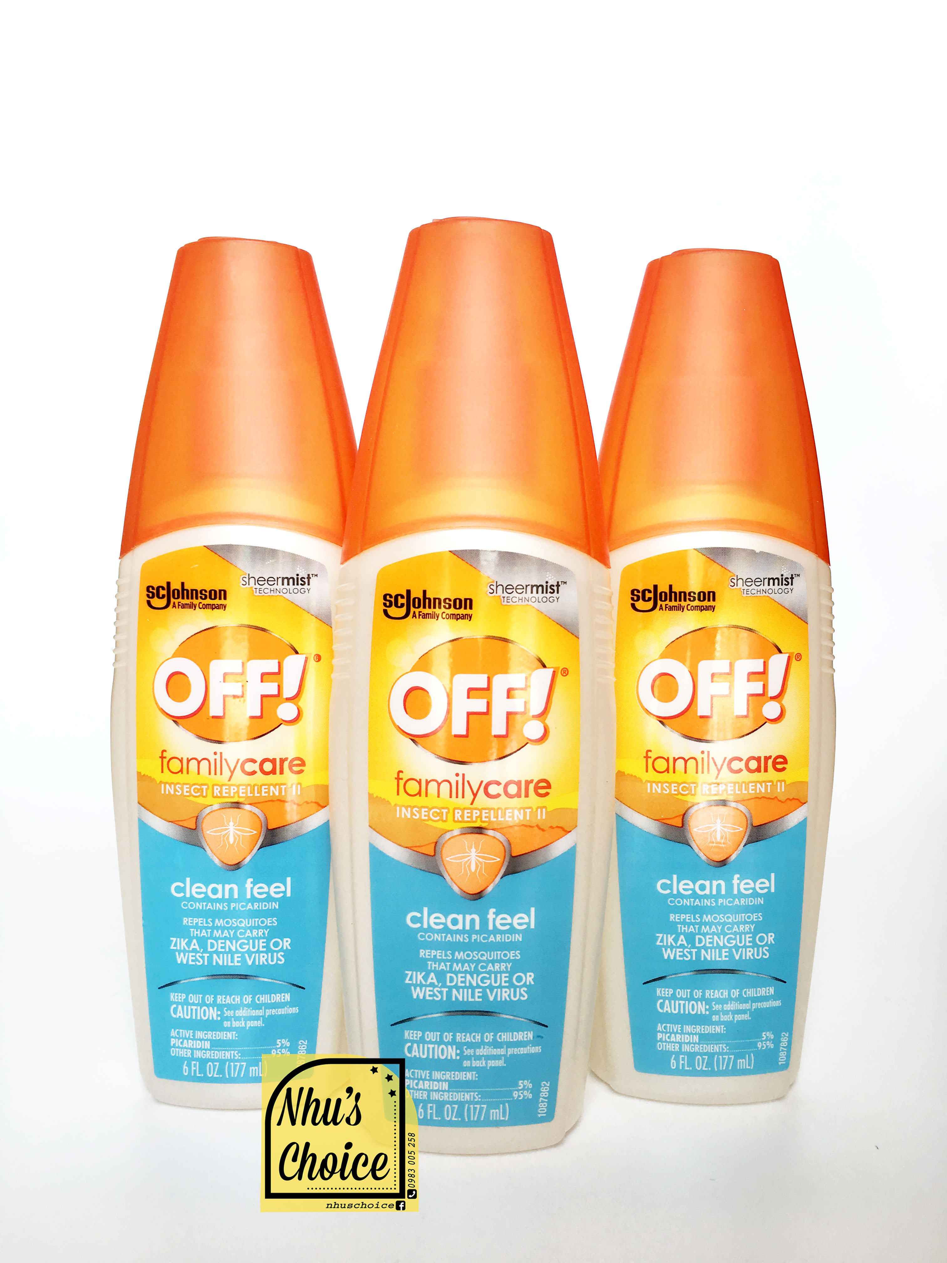 [Hàng Mỹ Nhu's Choice] 1 Chai Xịt chống muỗi OFF! FamilyCare Insect Repellent II Clean Feel, 6 fl oz